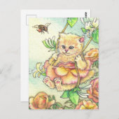 ハニーサックルバラかわいい子猫はがき ポストカード (正面/裏面)