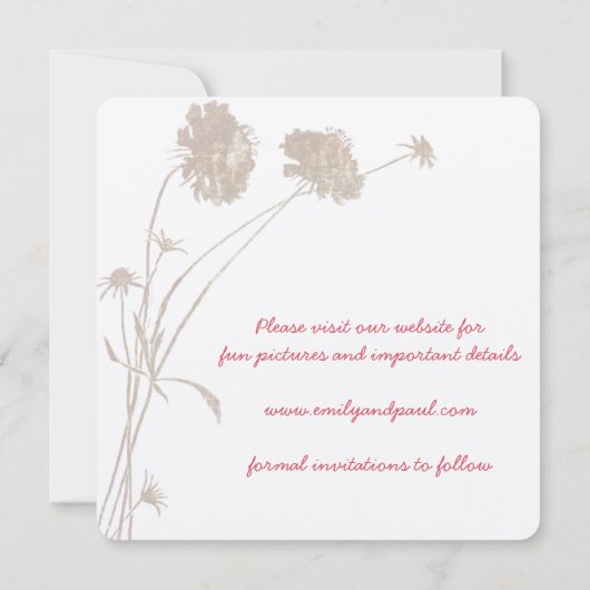 ハニーサックルピンクの花の植物保存日 セーブザデート (裏面)