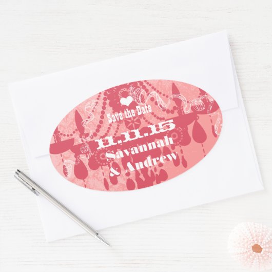 ハニーサックルピンクセレクトカラーヴィンテージシャンデリア 楕円形シール (封筒)