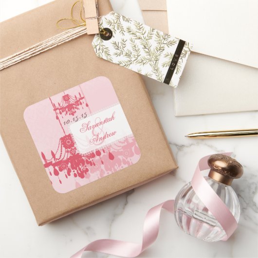 ハニーサックルピンクダマスクシャンデリア スクエアシール (ギフト)