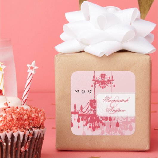 ハニーサックルピンクダマスクシャンデリア スクエアシール (パーティー)