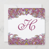 ハニーサックルピンクピーコックペイズリーウェディング招待 招待状 (裏面)