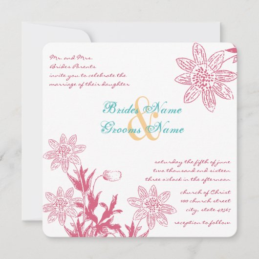 ハニーサックル春の結婚式カラーフローラ招待状 招待状 (正面)