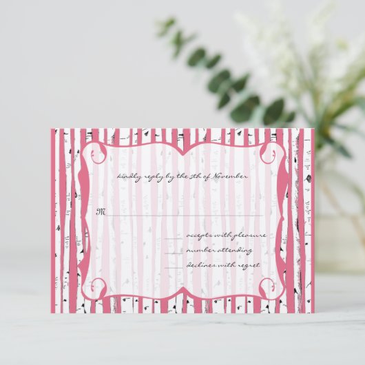 ハニーサックル樺の木ツリ結婚ーの応答カード 出欠カード (スタンド正面)