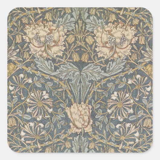 ハニーサックルby William Morris、ヴィンテージ・フラワーアート スクエアシール (正面)