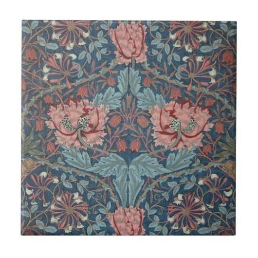 ハニーサックルby William Morris、ヴィンテージ・フラワーアート タイル (正面)