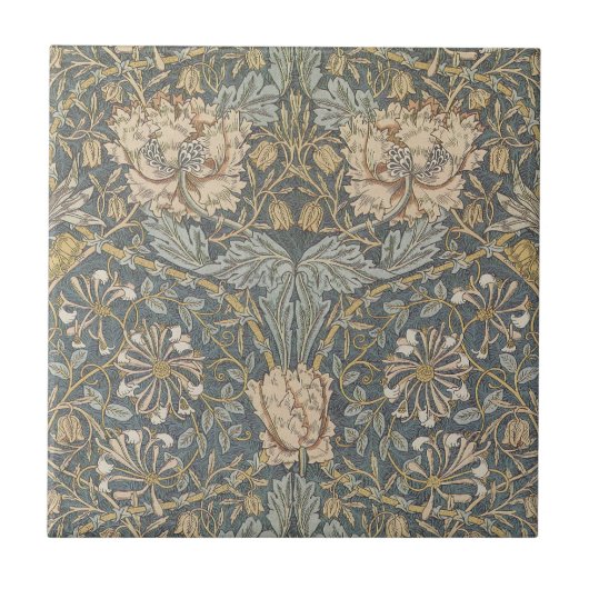 ハニーサックルby William Morris、ヴィンテージ・フラワーアート タイル (正面)