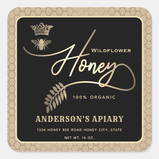 ハニージャモダンーのスクリプトqueen bee linen look スクエアシール (正面)