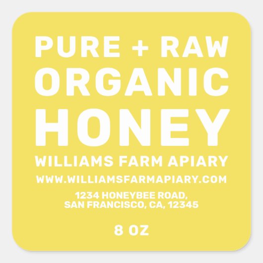 ハニージャモダンールラベルハニービーアピールイエロー スクエアシール (正面)