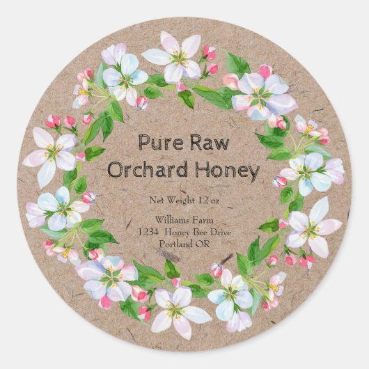 ハニージャールクラフト紙ラベル | Orchard Honey ラウンドシール (正面)