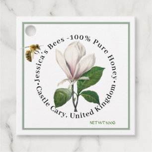 ハニージャールネックラベルとマグノリアフラワーとビー フェイバータグ