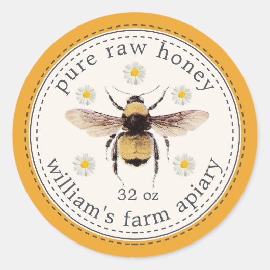 ハニージャールラベルハニービーアピールメルローイエロー ラウンドシール (正面)