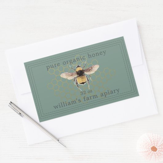 ハニージャールラベルハネビーアピールダスティグリーン 長方形シール (封筒)
