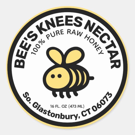 ハニージャールラベルモダンかわいいハチ ラウンドシール (正面)