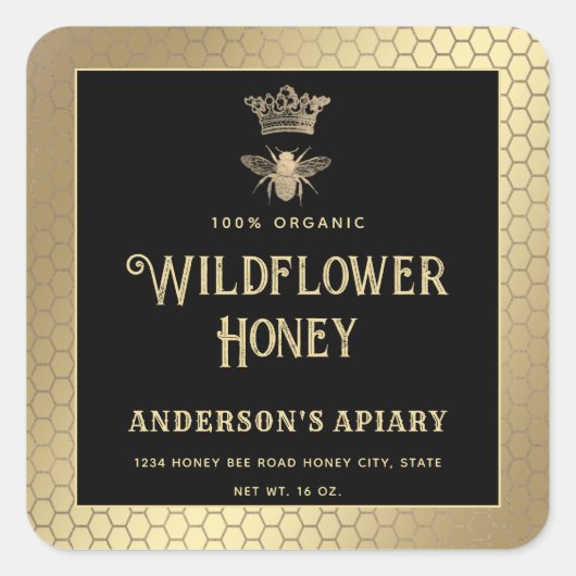 ハニージャー金ゴールドモダンブラッククイーンビー スクエアシール (正面)