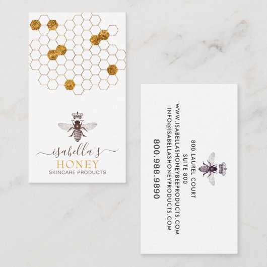 ハニースキンケア金箔オンホワイト 名刺 (正面/裏面)