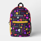 ハニーダイヤモンド、ピンクの赤い黄色の名前をカスタムする プリントバックパック (正面)