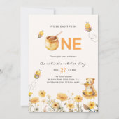 ハニーテディベア1stビーデイフローラ誕生日 招待状 (正面)