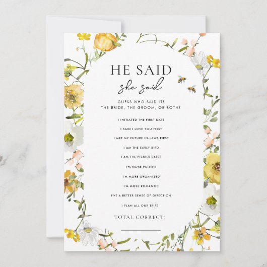 ハニーテーマ彼は彼女はブライダルシャワーゲームを言った 招待状 (正面)