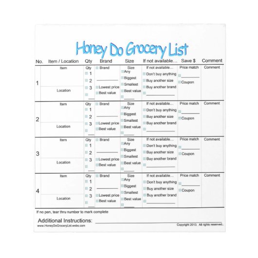 ハニードグロッサリーリスト ノートパッド (正面)