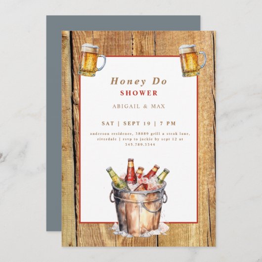 ハニードバーベールバケットカップルズウェディングシャワー 招待状 (正面/裏面)