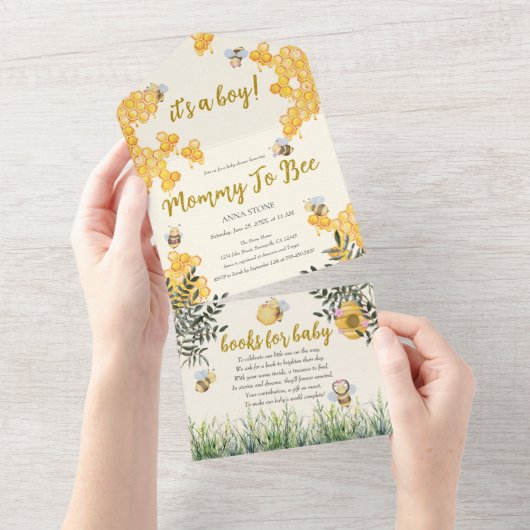 ハニーハニーベイビーシャワー 〜ママになるあなたへ〜 オールインワン招待状 (貼ってはがせる)