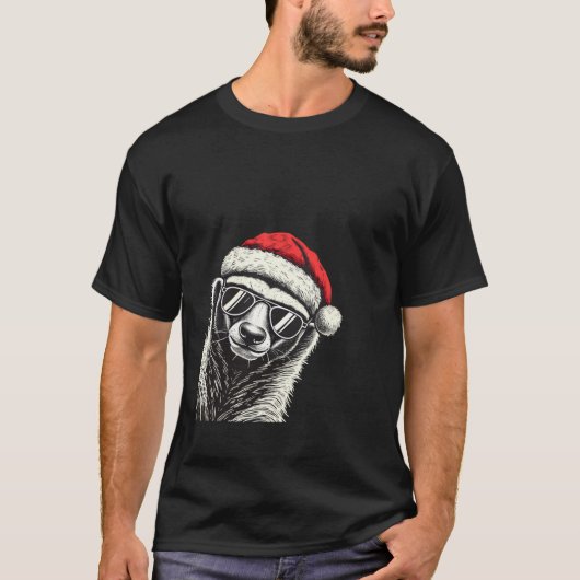 ハニーバッガークリスマスサンタハットパジャマおもしろいクリスマス Tシャツ (正面)