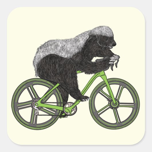 ハニーバッジャーサイクリングおもしろいバダスアニマルサイクリスト スクエアシール (正面)