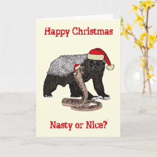 ハニーバッジャースネークおもしろいフェスティバル扱いにくサンタ引用文 カード (黄色い花)