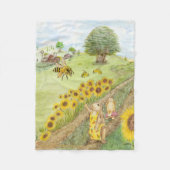 ハニーバニーとハニーミツバチが出会う フリースブランケット (正面)