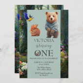 ハニーバニーとブーブベア1歳の誕生日 招待状 (正面/裏面)