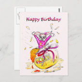 ハニーバニーハッピーバースデーおもしろいピンクスケッチカード ポストカード (正面/裏面)