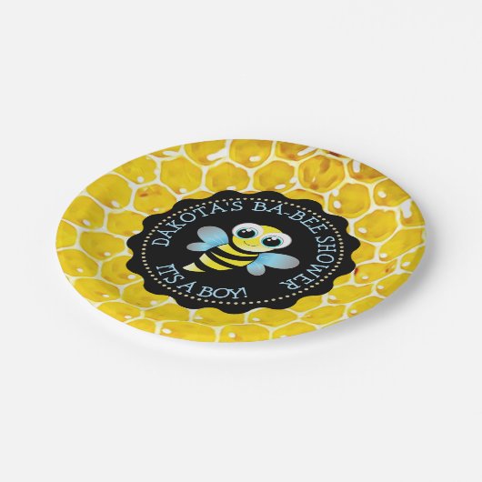 ハニーパーソナライズされたビーベイビーシャワー紙プレート ペーパープレート (アングル)