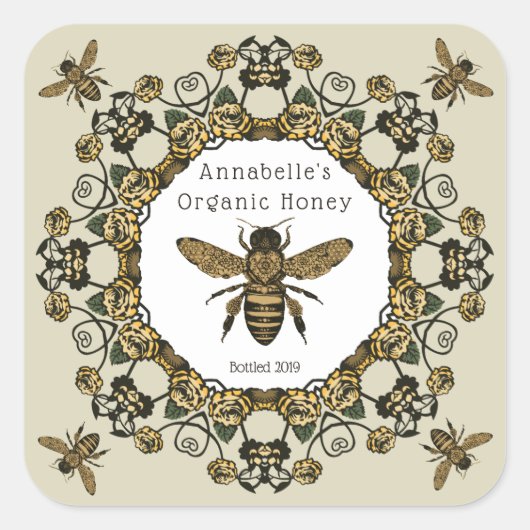 ハニービクトリアンラベルのパーソナライズ スクエアシール (正面)