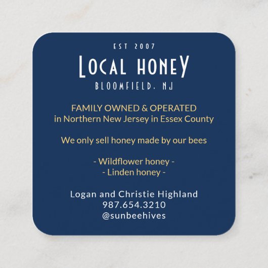 ハニービジネスカード六角ミツバチonブルー スクエア名刺 (裏面)