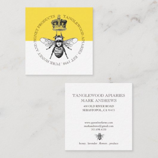 ハニービーとクラウンゴールデンとホワイト スクエア名刺 (正面/裏面)