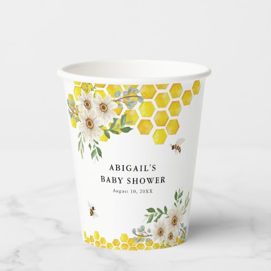 ハニービーとデイジーパーソナライズされたベビーシャワー 紙コップ (正面)