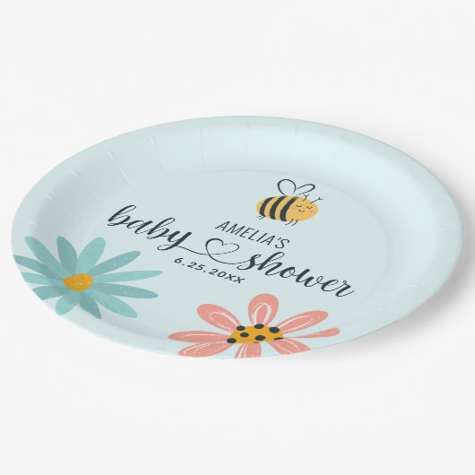 ハニービーと花ベビーシャワー紙プレート ペーパープレート (アングル)