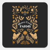 ハニービーのステッカーまたはラベル黒と金ゴールド スクエアシール (正面)