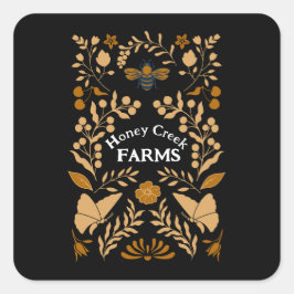 ハニービーのステッカーまたはラベル黒と金ゴールド スクエアシール