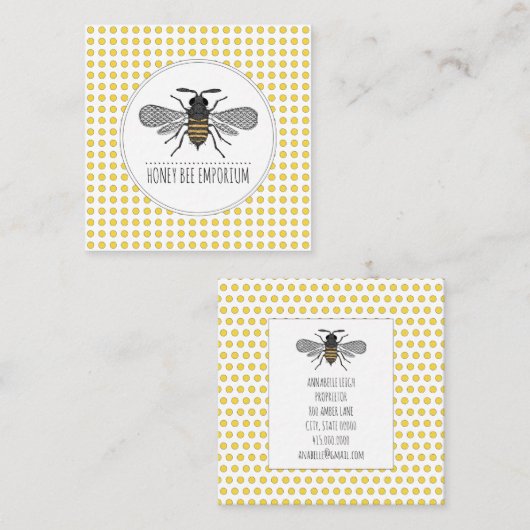 ハニービーのロゴ養蜂家ハニープロダクツ スクエア名刺 (正面/裏面)