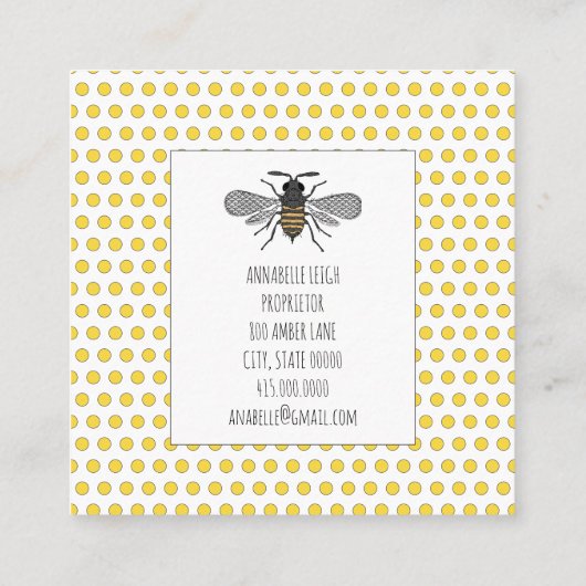 ハニービーのロゴ養蜂家ハニープロダクツ スクエア名刺 (裏面)