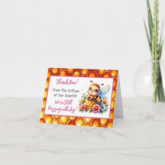 ハニービーをテーマにした女の子の赤ちゃんシャワーありがとう サンキューカード (正面)