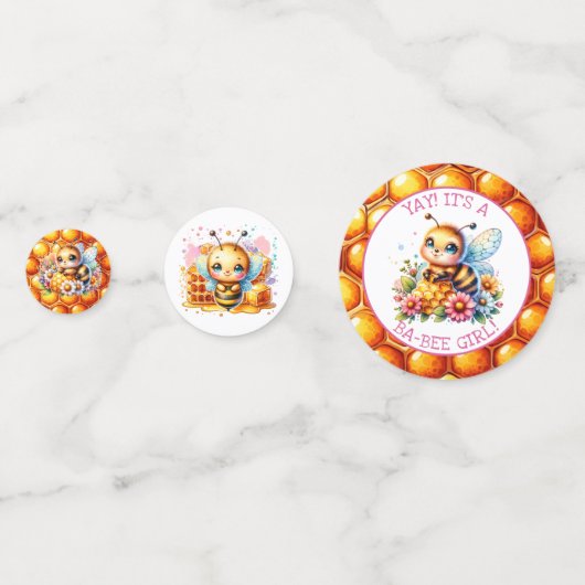 ハニービーをテーマにした女の子ベビーシャワーパーソナライズされた コンフェッティ (正面)