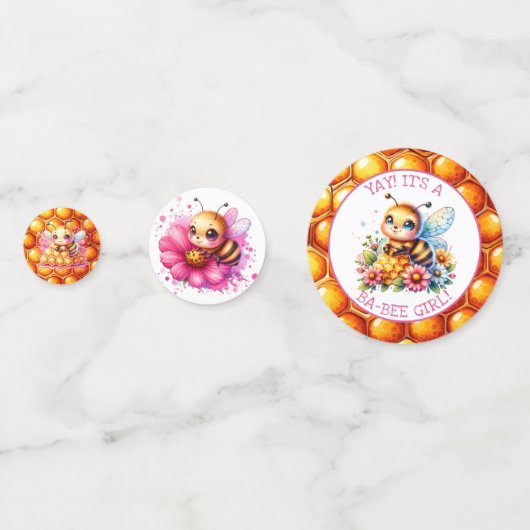 ハニービーをテーマにした女の子ベビーシャワーパーソナライズされた コンフェッティ (裏面)