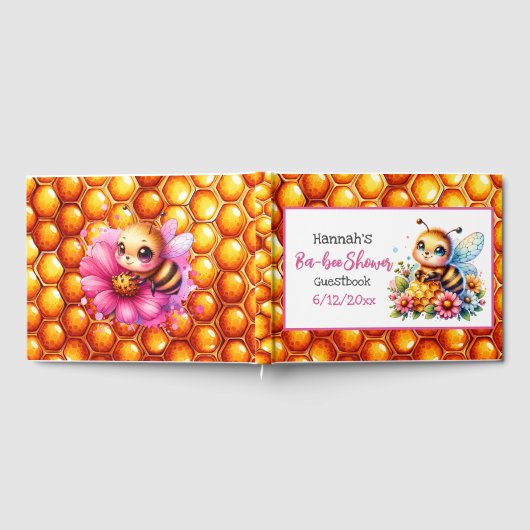 ハニービーをテーマにした少女の赤ちゃんシャワーへようこそ ゲストブック (全面)