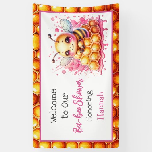 ハニービーをテーマにした少女の赤ちゃんシャワーへようこそ 横断幕 (縦)