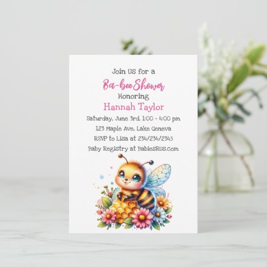 ハニービーをテーマにした少女の赤ちゃんシャワー 招待状 (スタンド正面)