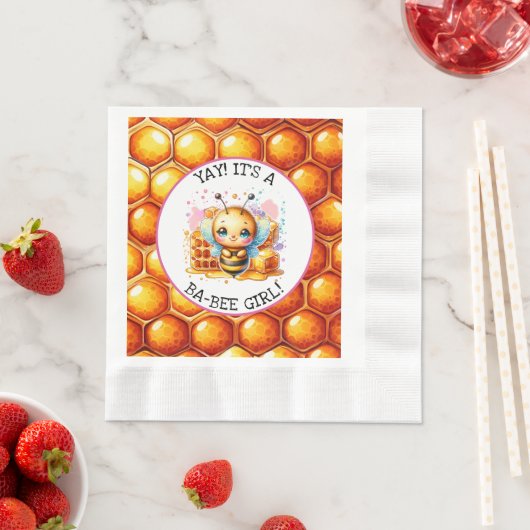 ハニービーをテーマにした少女の赤ちゃんシャワー 縁ありランチョンナプキン (インサイチュ)
