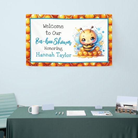 ハニービーをテーマにした少年の赤ちゃんシャワーへようこそ 横断幕 (トレードショー)